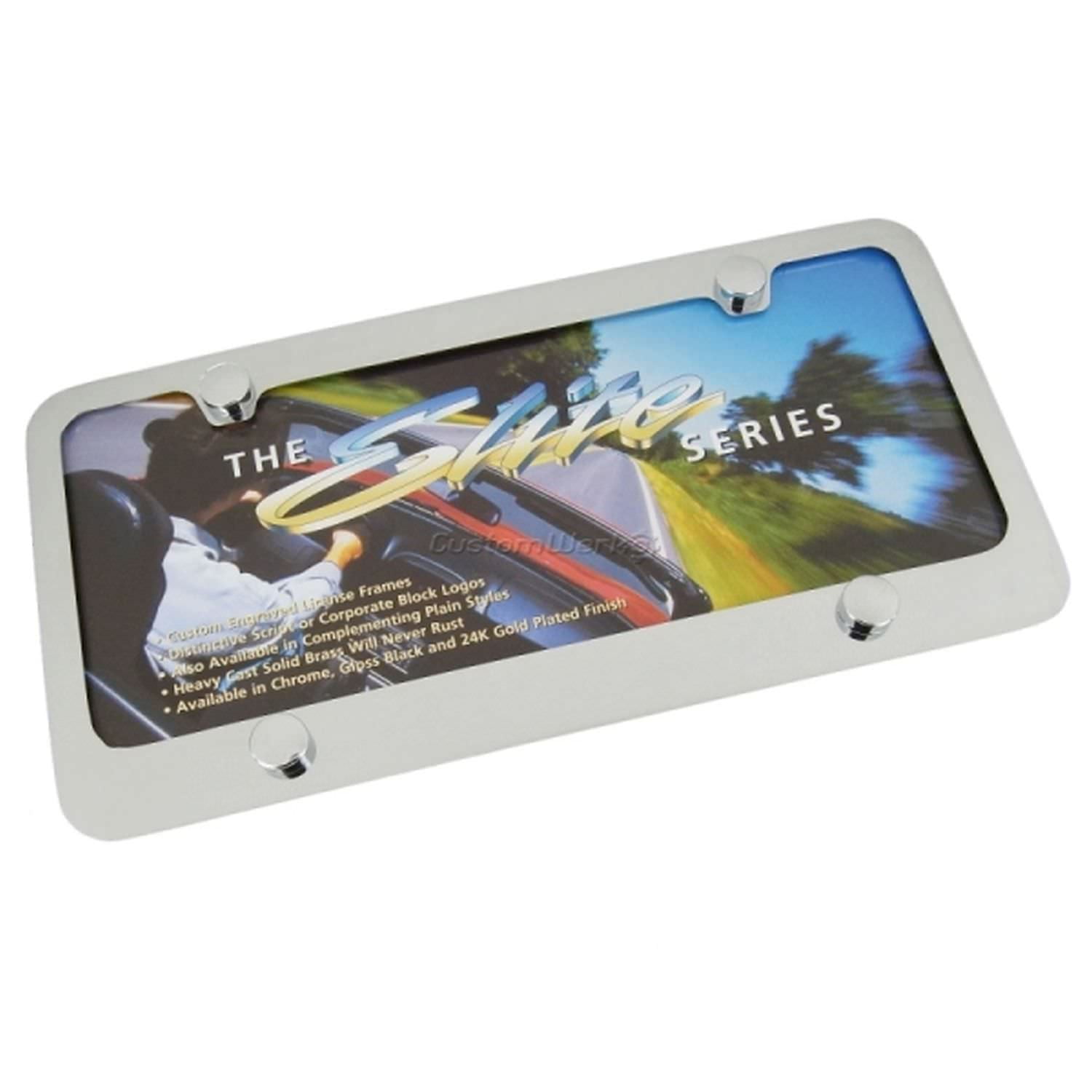 Grand General Chrome License Plate Frame - USA Flag Design With 4 Holes For Standard Plates