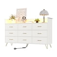 thumbnail image 2 of Commode à 9 Tiroirs avec Lumières DEL, Commode Moderne Mi-Siècle pour Chambre, Armoire de Rangement Triple Grand avec Pattes en Métal pour Garde-Robe, Salon, Entrée, 2 of 7