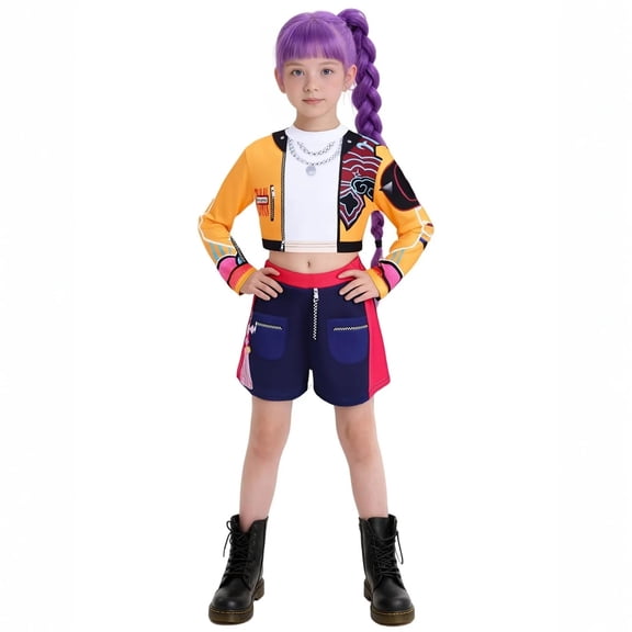 Girls Pop Singer Cos Outfit Set for Party Theme Dress Up Birthday Gifts Pop Singer Pendant Dance Stage Outfits Set（7-8 Years 130）