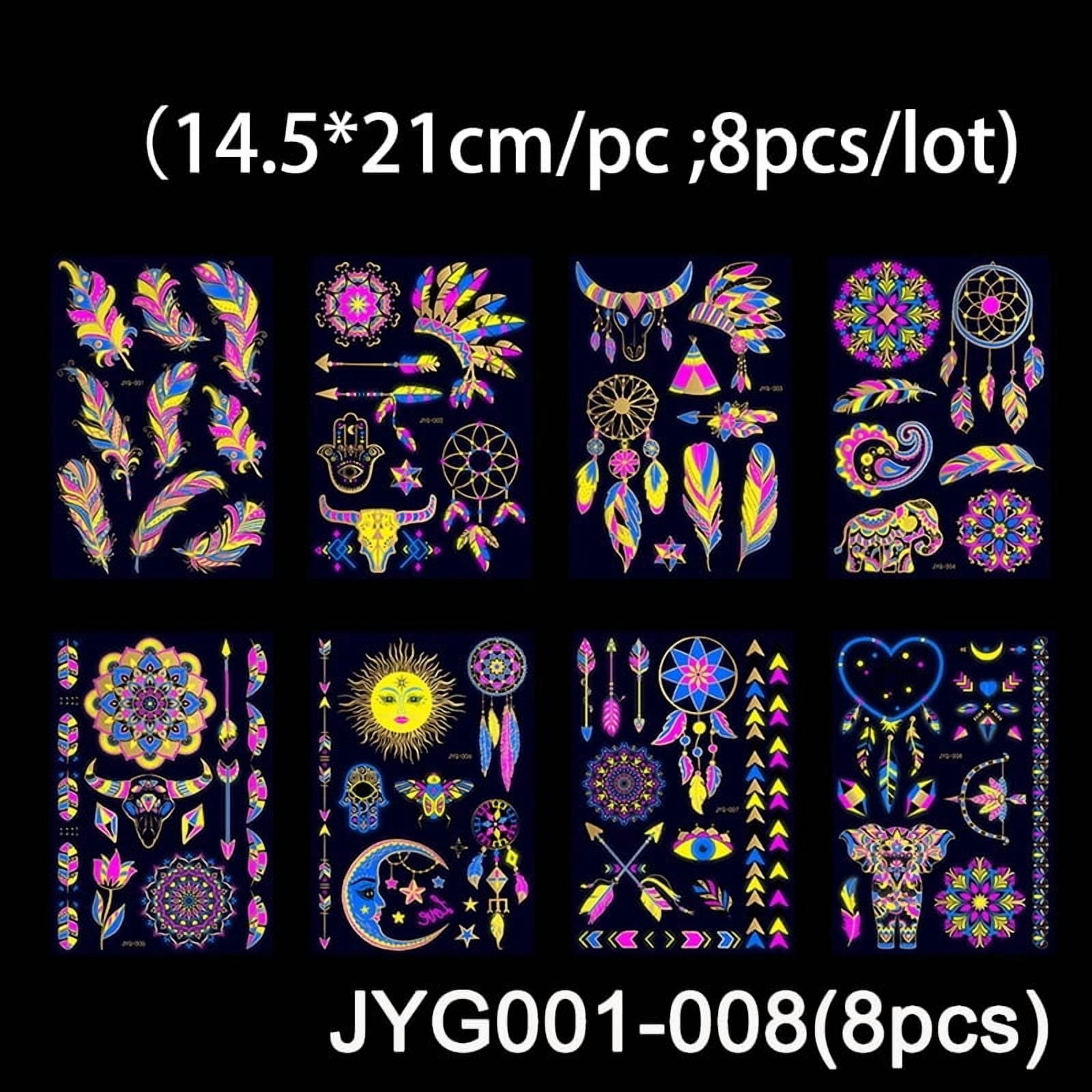 Valentine's Day Fluorescent Skin Temporary Waterproof Art Stickers for Men and Women's Arms and Shoulders Music Concert Bar Party Festival Skin Temporary Decorative Stickers