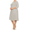 thumbnail image 3 of MOA Collection Women's Plus Size A-line Round Neck 3/4 Sleeves Polka Dot Dress, 3 of 4