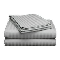 AUQ Luxury Bed Sheets Set - 800 Thread Count 100% Egyptian Cotton Sheets - 4 Piece Sheet Set Fits Mattress Up to 24" Deep Pocket Sateen Weave for Soft Fitted Sheet - Silver Stripe Queen Size