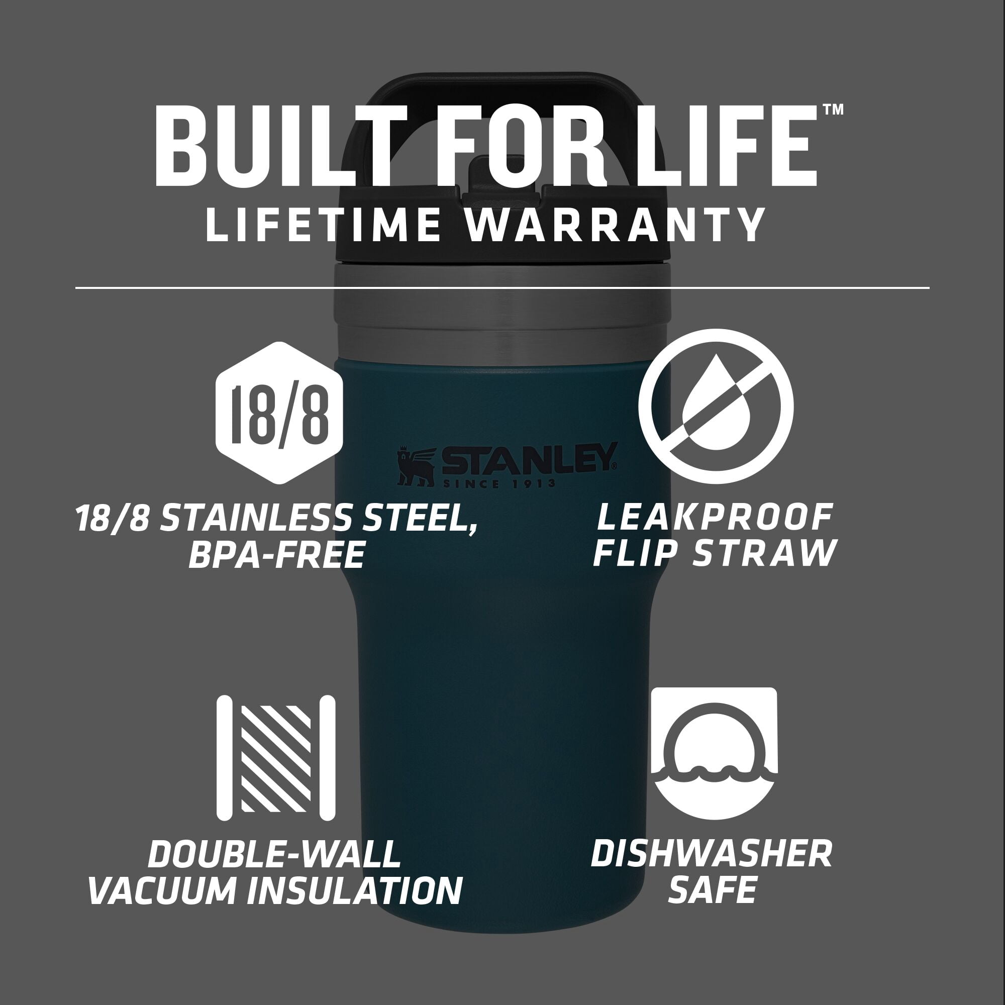Stanley Classic Flip Straw Insulated Stainless Steel Tumbler, 20 oz