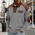 thumbnail image 5 of Kinrui Men's Waffle Knit Henley Sweatshirts Casual V Neck Long Sleeve Stand Collar Tops Patchwork Muscle Pullover Sweatshirt with Elbow Patch Brown L, 5 of 7
