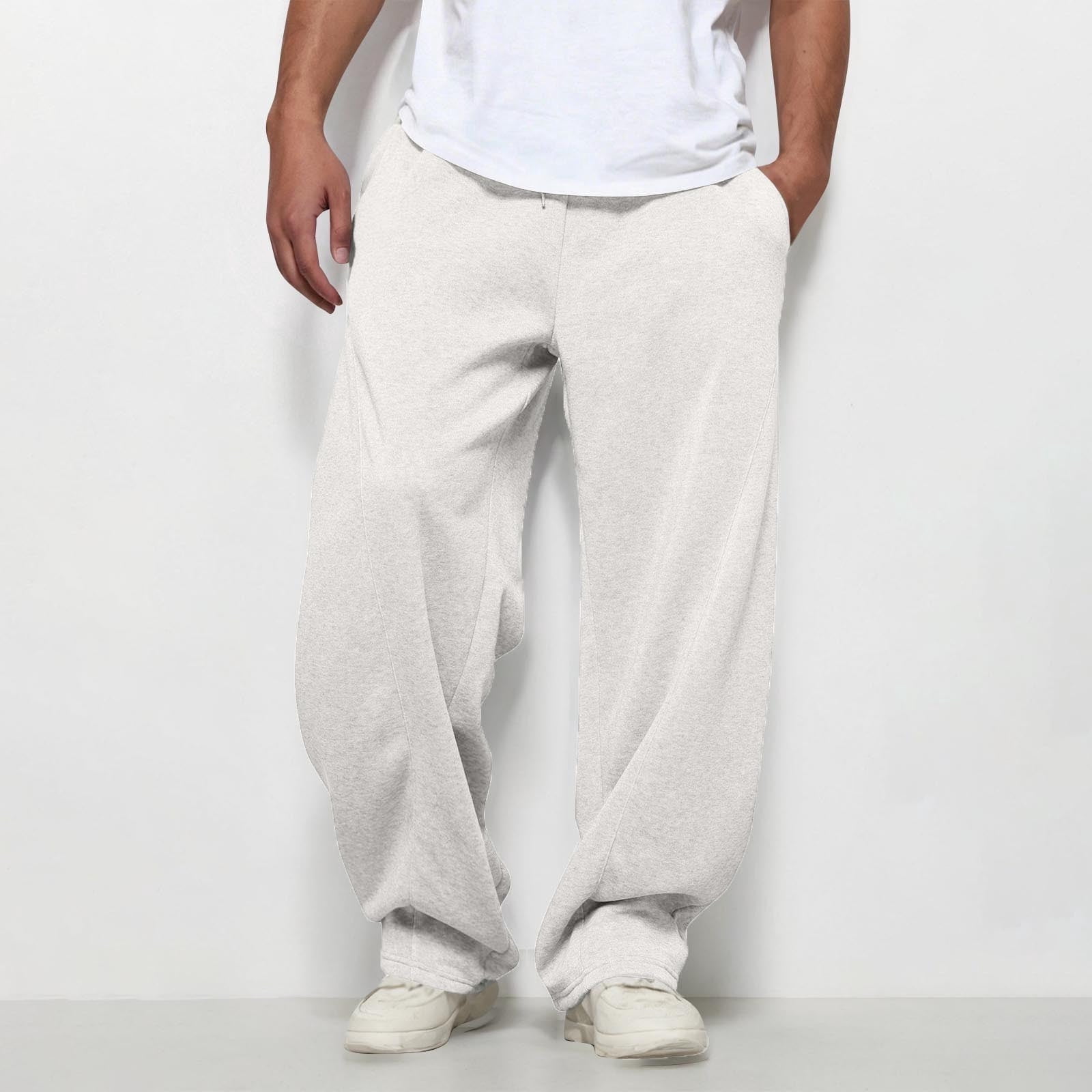 qucoqpe Men's Baggy Sweatpants Loose Fit Elastic Waist Drawstring Wide Leg Lounge Sweat Pants with Pockets Streetwear Track Pants Gray M