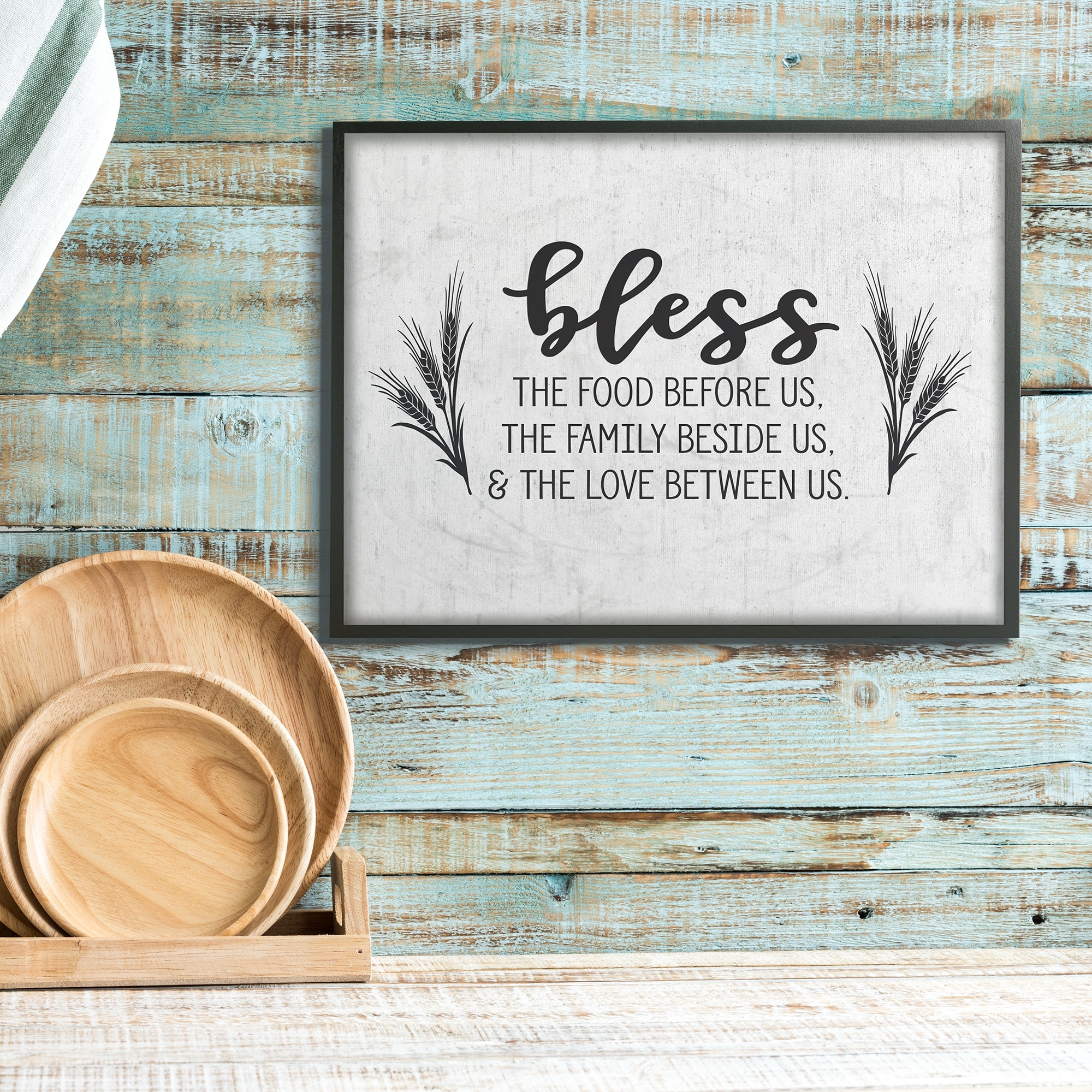 The Stupell Home Decor Collection Bless The Food and Family with Wheat Subtle Birch Typography Oversized Framed Giclee Texturized Art, 16 x 1.5 x 20