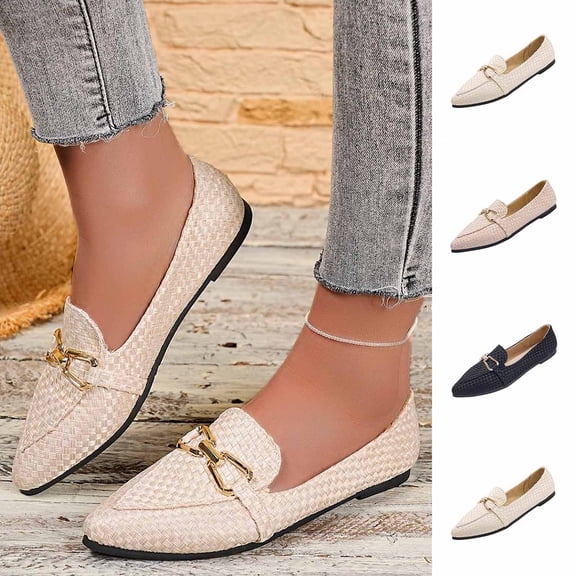 Lenago Flats for Women Low Shallow Heel Dress Shoes Slip-On Walking Shoes Round Toe Office Shopping Party Travel Rose Gold Size-6.5