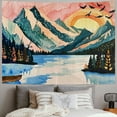 thumbnail image 2 of Nawypu Pink Mountain Tapestry for Bedroom, Aesthetic Tree Sunrise Tapestries Wall Hanging, Nature Lake Forest Landscape Poster, White Cloud and Birds shan Wall Decor for Home Bedroom, 2 of 6