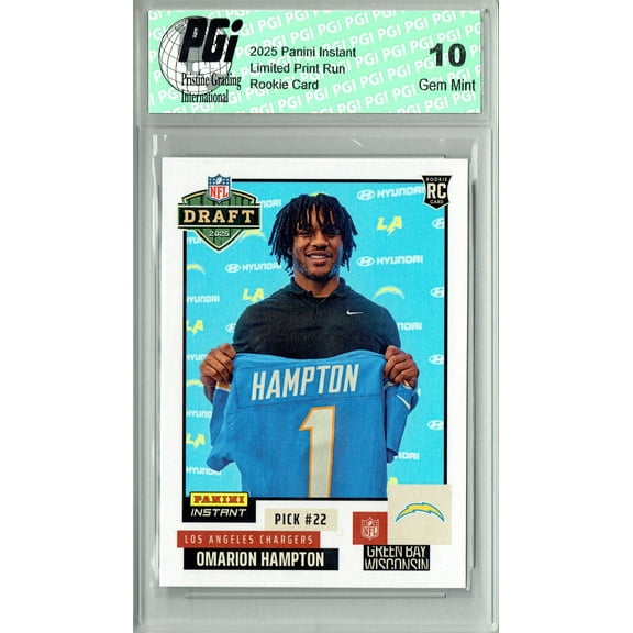 Omarion Hampton 2025 Panini Instant #NFLDN-14 NFL Draft Rookie Card PGI 10