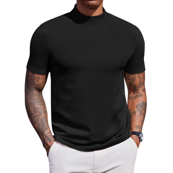 COOFANDY Mock Turtleneck for Men Short Sleeve Casual Stylish High Neck Fall Tops Stretch Sweater