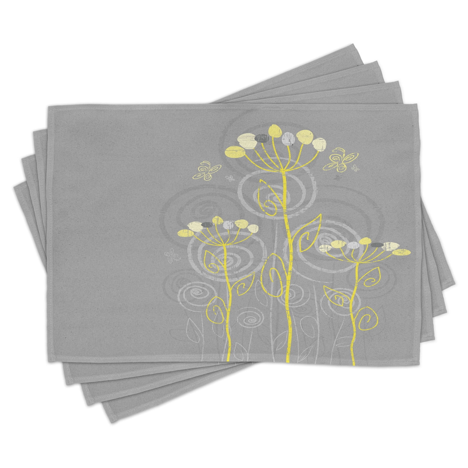 Grey and Yellow Placemats Set of 4 Under the Sea Inspired Flowers