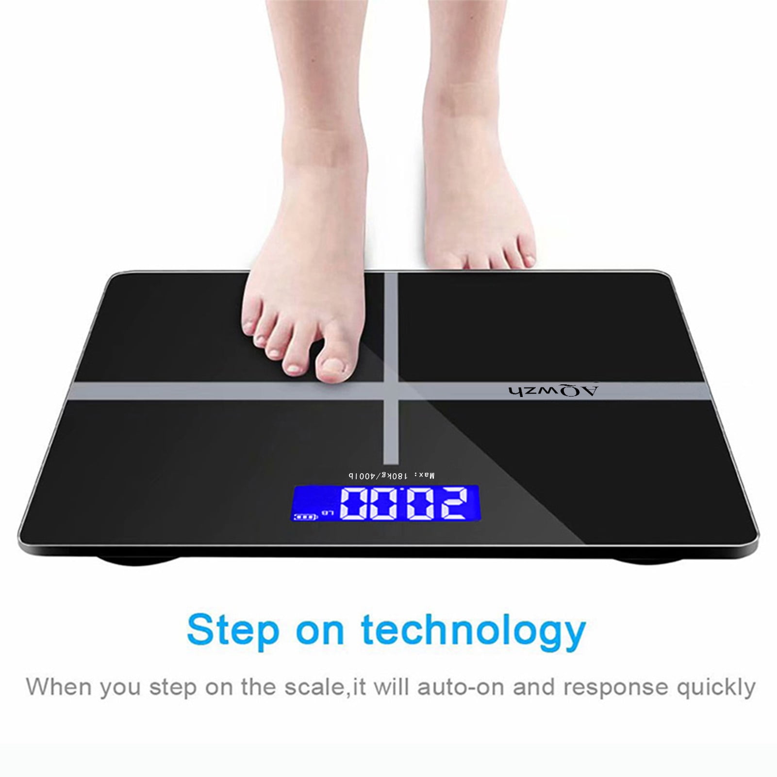 AQwzh Body Weight Bathroom Scale with Step-On Technology, 396 Lb, Body Tape Measure Included, Black