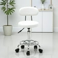 thumbnail image 2 of Tcbosik Rolling Drafting Chair with Backrest – Height Adjustable Round Stool with Wheels, PU Leather Swivel Stool for Office Spa Studio Lab Counter Salon Home Work Bar Kitchen Shop (White), 2 of 10