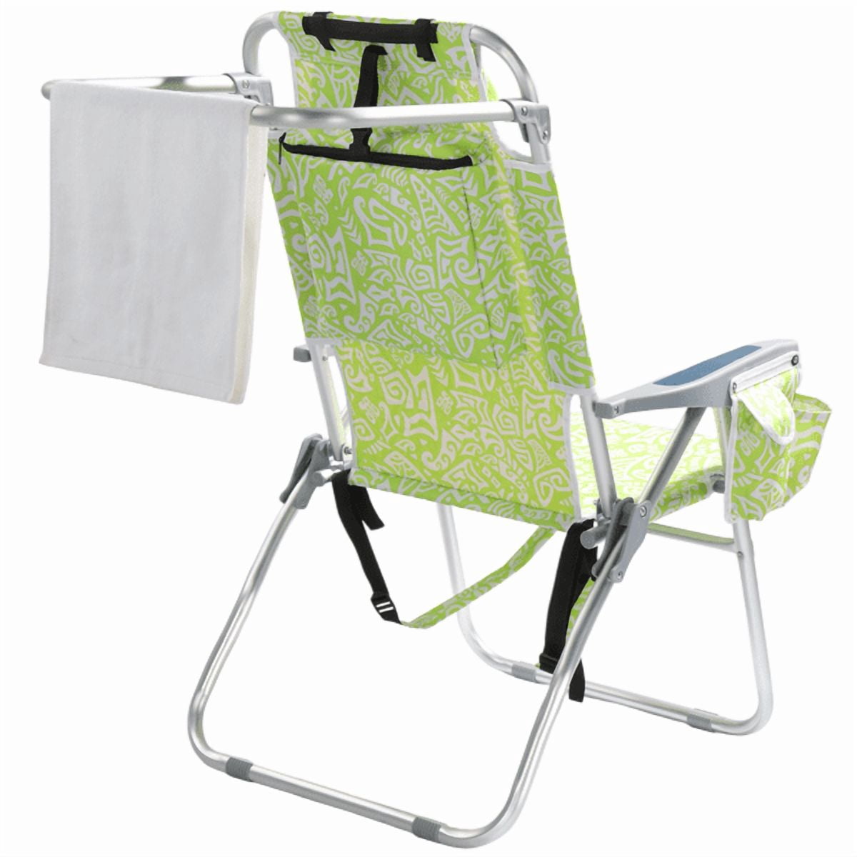 Alvantor 5-Position Folding Beach Chair for Adults with Headrest, Cup Holder, Cooler Bag, Shoulder Strap, 15 in Seat