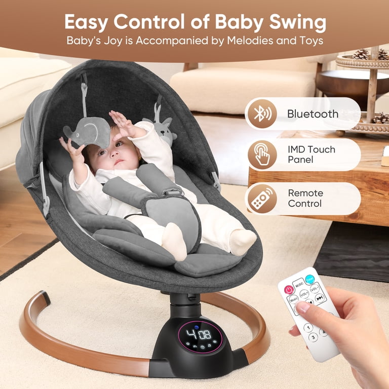 Babyeap Electric Baby Swing with Bluetooth, Light Gray photo 7
