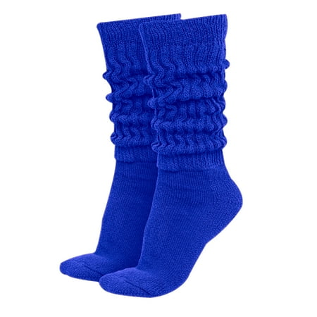 

MDR Women s Extra Long & Heavy Slouch Cotton Wear at any Length Socks Made in USA 1 Pair Size 9 to 11 (Blue)