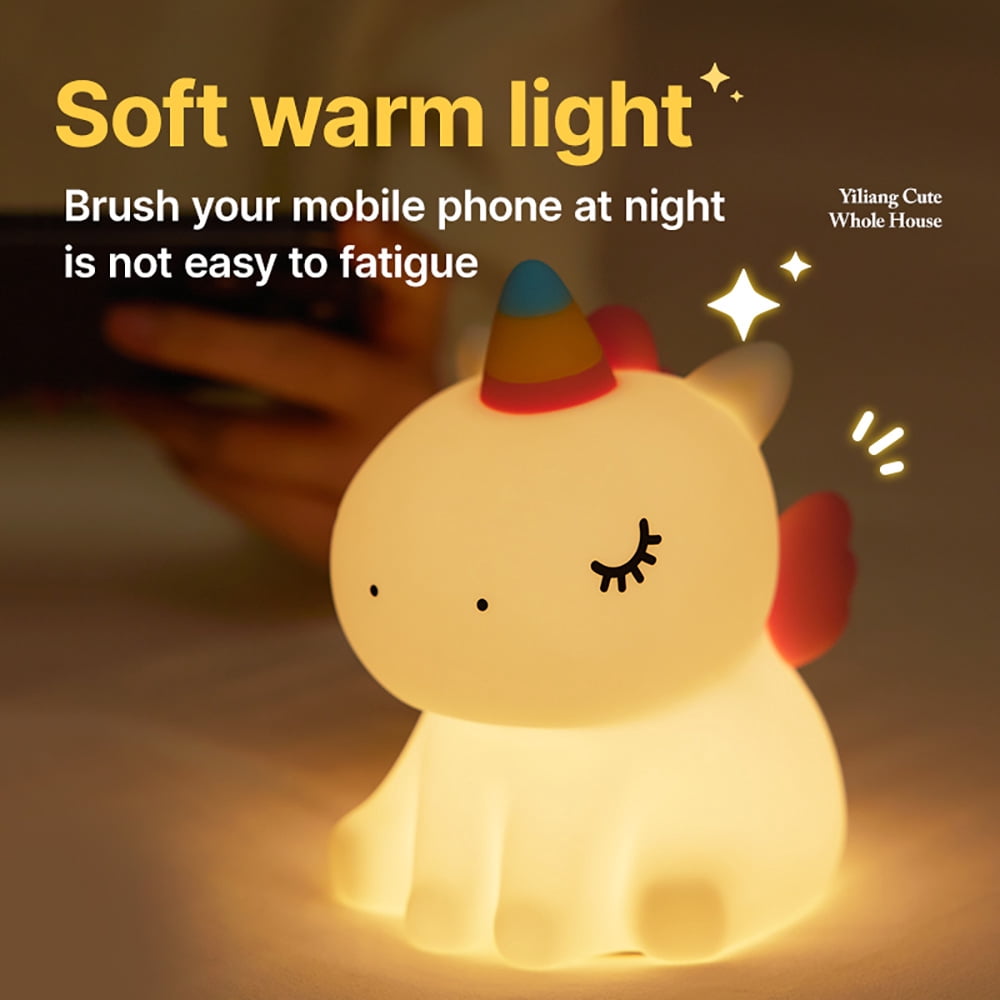 Unicorn Night Light, Soft Silicone LED Night Light Cute Animal Bedroom Lamp 3 Level Dimmable Nursery Night Light for Toddler Baby Kids