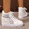 thumbnail image 6 of Women's Shoes Platform Hidden Heels Sneakers for Women Lace Crochet Lace Up Chunky Bottom High Heels Shoes (White 7.5), 6 of 7