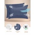 thumbnail image 2 of Navy Blue Striped Pillow Cases King Size Set of 2, Smooth Satin Pillowcase for Hair and Skin, Navy Blue White Farmhouse Stripes Decorative Cooling Bed Pillow Covers with Zipper, 20x36 Inches, 2 of 5