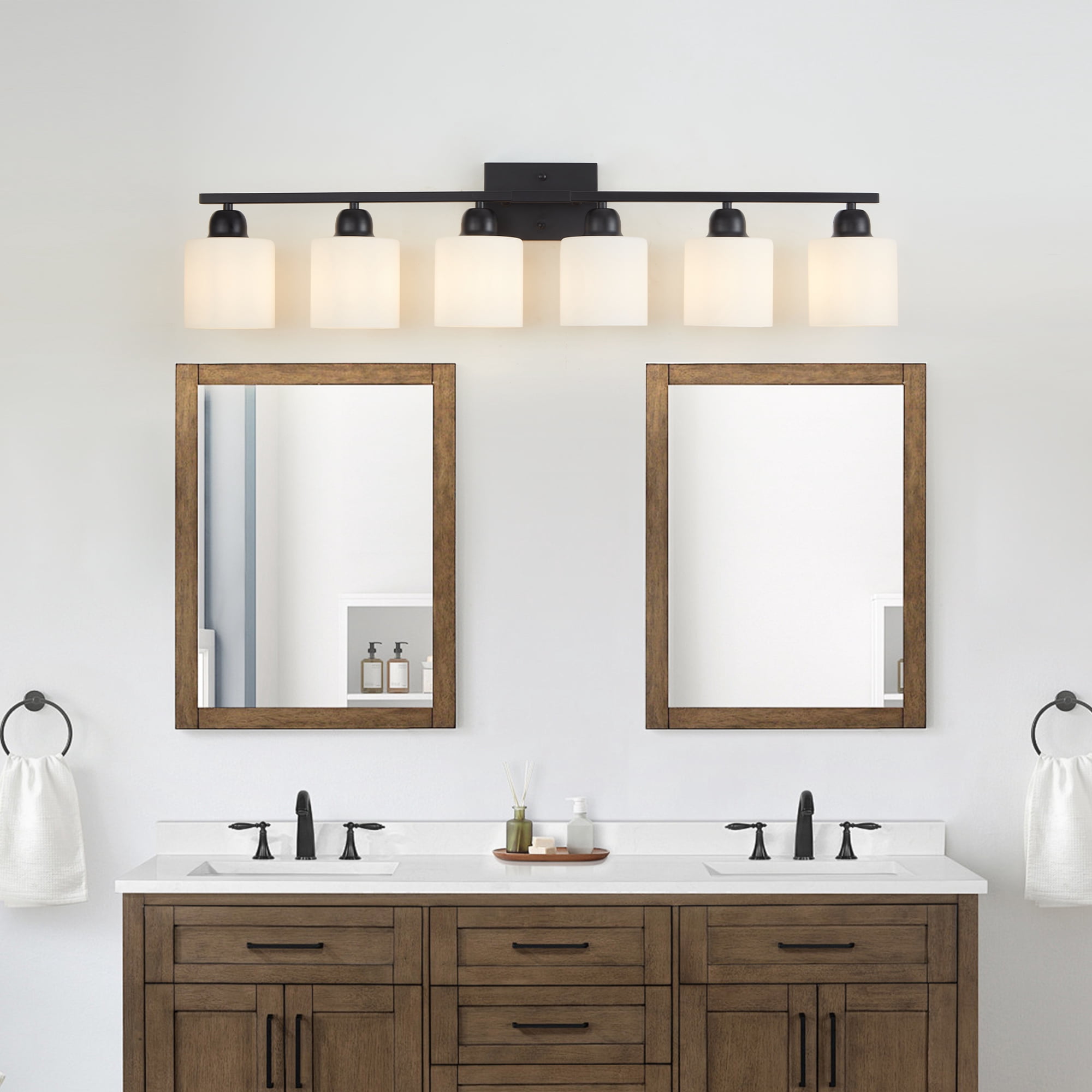 Miniyam 38 in 6 Light Black Vanity Light for Bathroom, Wall-Mounted Fixtures Over Mirror, E26, No Bulbs Included