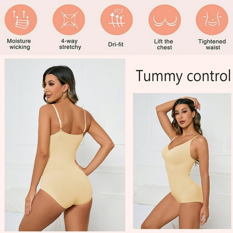 Women's Shapewear Bodysuit Tummy Control Body Suit Thong Body  Shaper,Backless Body Shaper Deep V Neck (Color : Black, Size : Medium)