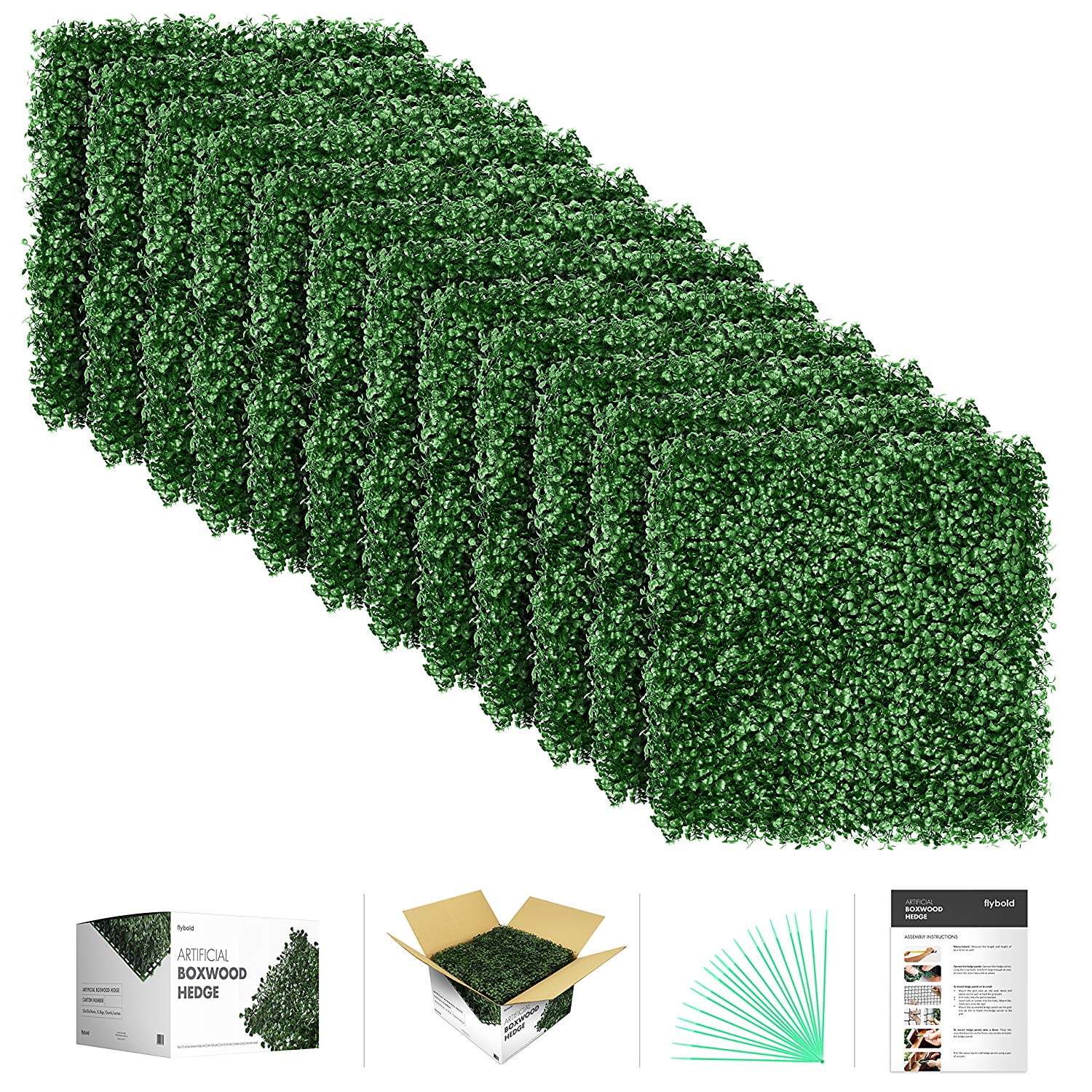 flybold Artificial Boxwood Panels Topiary Hedge Plant UV Protected