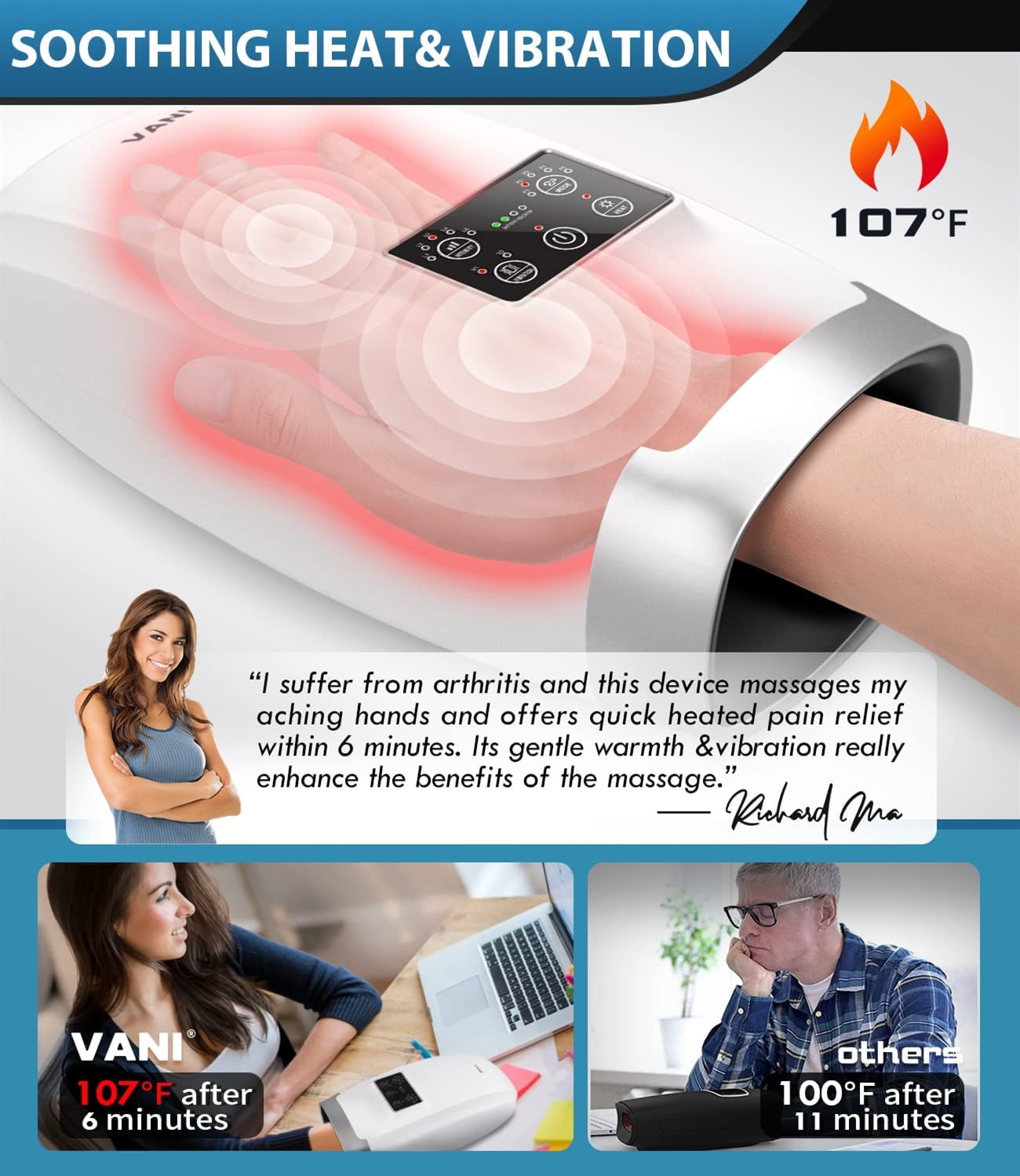Hand Massager for Arthritis and Carpal Tunnel Relief, Touchscreen Cordless  Hand Massager with Compression Vibration and Heat, 5 massage modes , Ideal  
