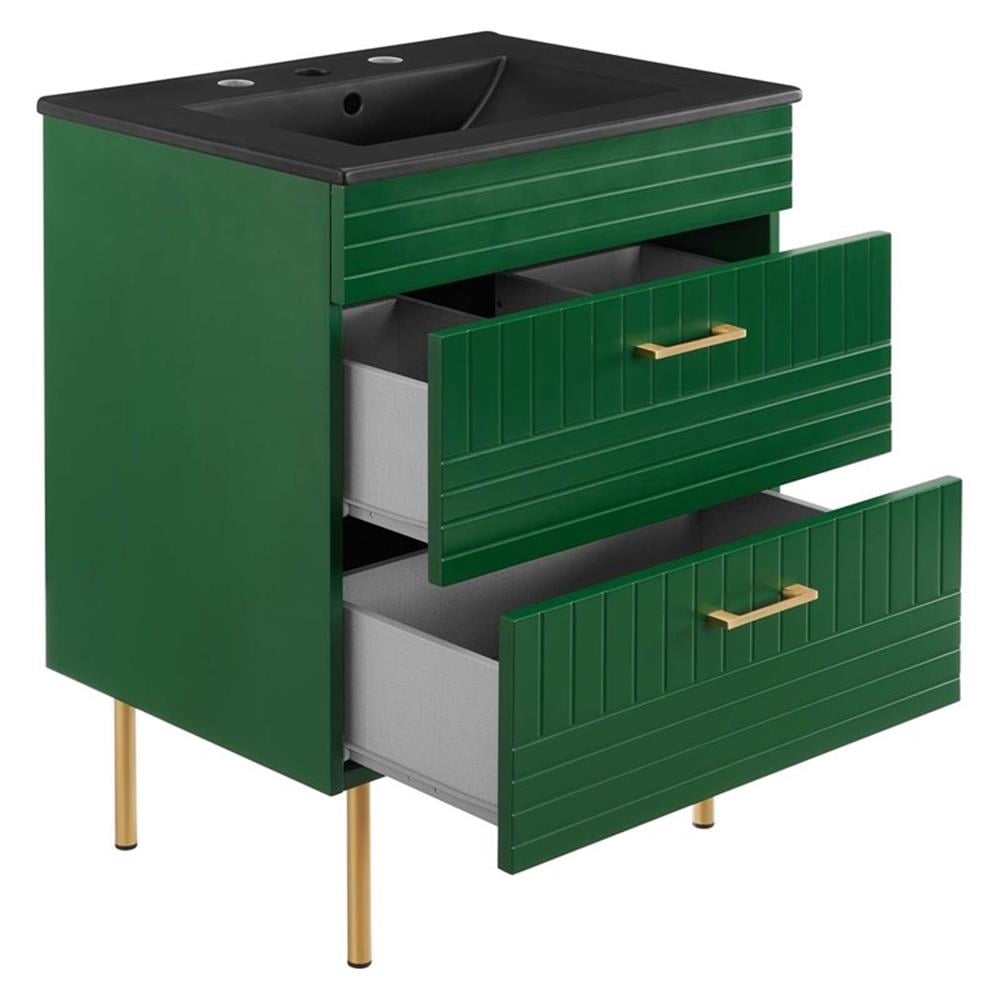 Modway Daybreak 24" Rubberwood MDF Particleboard Bathroom Vanity - Green/Black