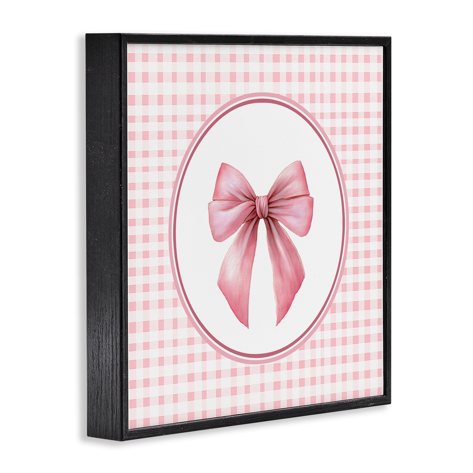 Stupell Industries Pink Bow with Circular Gingham Black Framed Giclee Art, design by Christine Simpson Art