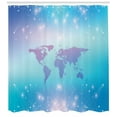 thumbnail image 3 of World Map Shower Curtain, Bokeh Style Dots with Futuristic Global Connection Theme Modern, Fabric Bathroom Set with Hooks, 69W X 70L Inches, Pale Blue Lavender and White, by Ambesonne, 3 of 3