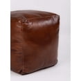 thumbnail image 6 of BBH Homes Brown Sqaure 14x14x14 Leather Pouf Ottoman Handmade Recycled Cotton Fill BBBACPF0012, 6 of 9