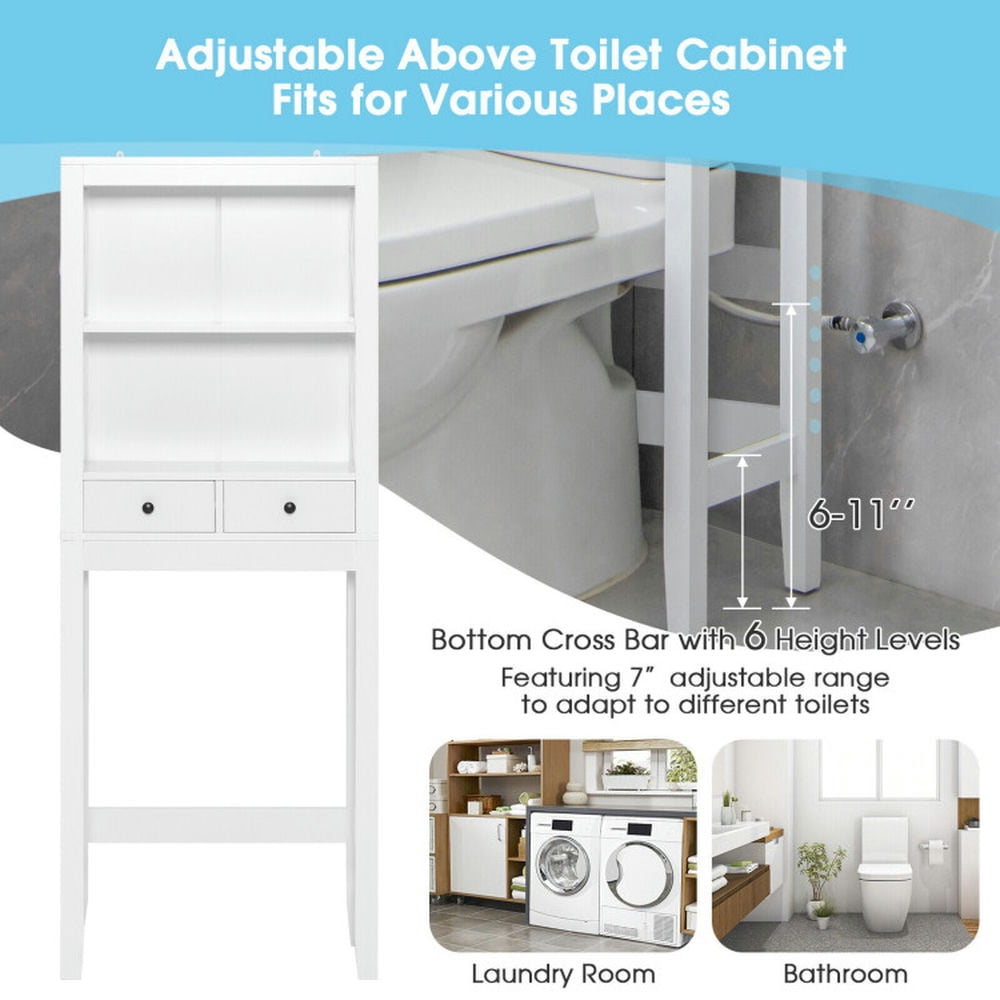 Finihen Toilet Storage Cabinet, Bathroom Cabinet Organizer, Toilet Space Saver Bathroom Organizer Storage Shelf with Drawers, for Bathroom, White