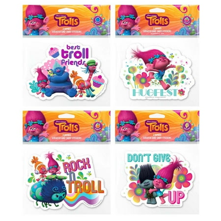 DreamWorks Trolls Smickers Jumbo Smicker Set: DJ Suki & Poppy, Branch & Poppy, Trolls Group, and Poppy - 8 Jumbo Scratch & Sniff 6" Stickers