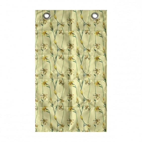 Floral Hanging Pocket Organizer, Buttercup Daffodil Branches Shabby Swirly Blossoming Art, Printed Polyester Storage Bag with Pockets, 21" x 31", Hunter Green Pale Yellow