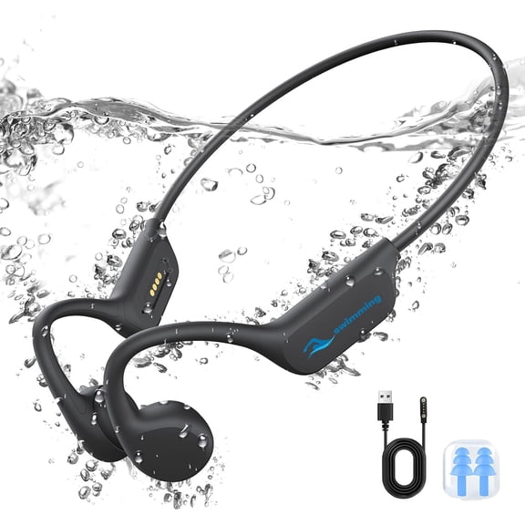 Bone Conduction Headphones,AILKIN 100Hrs Standby Time TF Card(NOT INCLUDED) Bluetooth 5.3 Headphones Waterproof Swimming Headphones for Running,Cycling,and Workout,Black