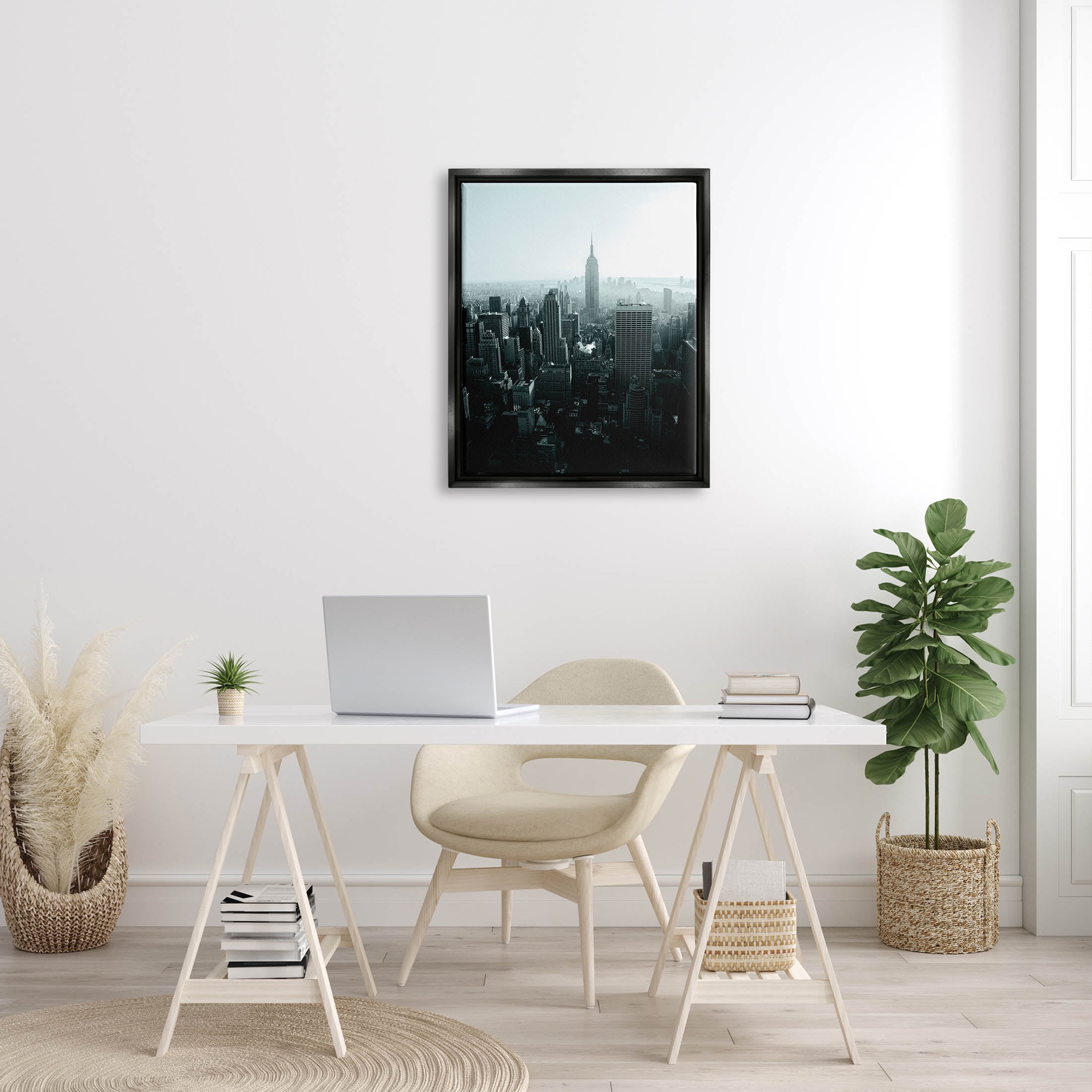 Stupell Industries Aerial City View Urban Skyscraper Photograph Jet Black Floating Framed Canvas Print Wall Art, Design by Aledanda