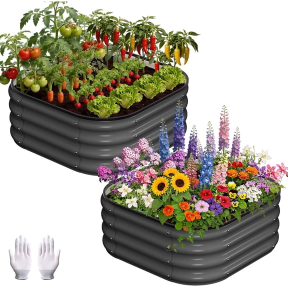 2 Pack 2x2x1 Ft Squircle Galvanized Raised Garden Beds Open Bottom Planter Boxes