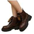 thumbnail image 1 of Rokment Womens Vintage Platform Chunky Combat Boots 2025 Fall Winter Leather Lace up Mid Calf Riding Ankle Booties, 1 of 6