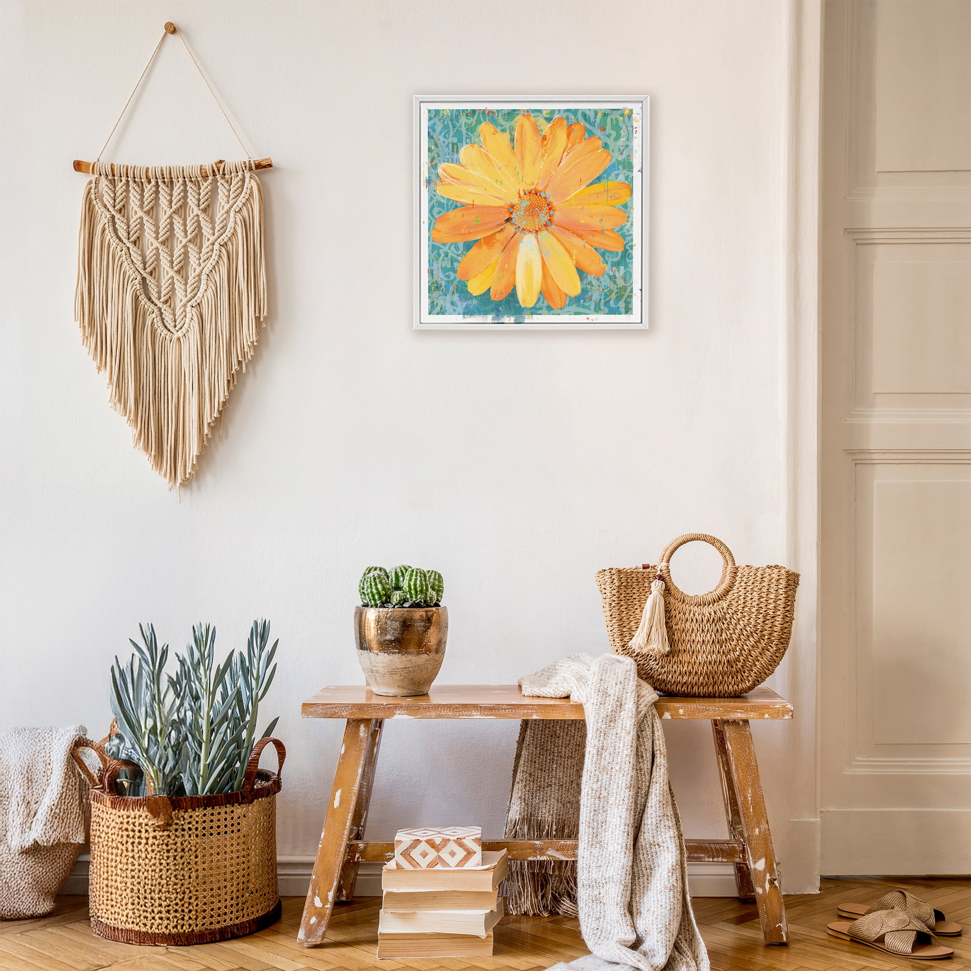 Stupell Industries Urban Daisy over Graffiti White Framed Giclee Art, design by Porter Hastings
