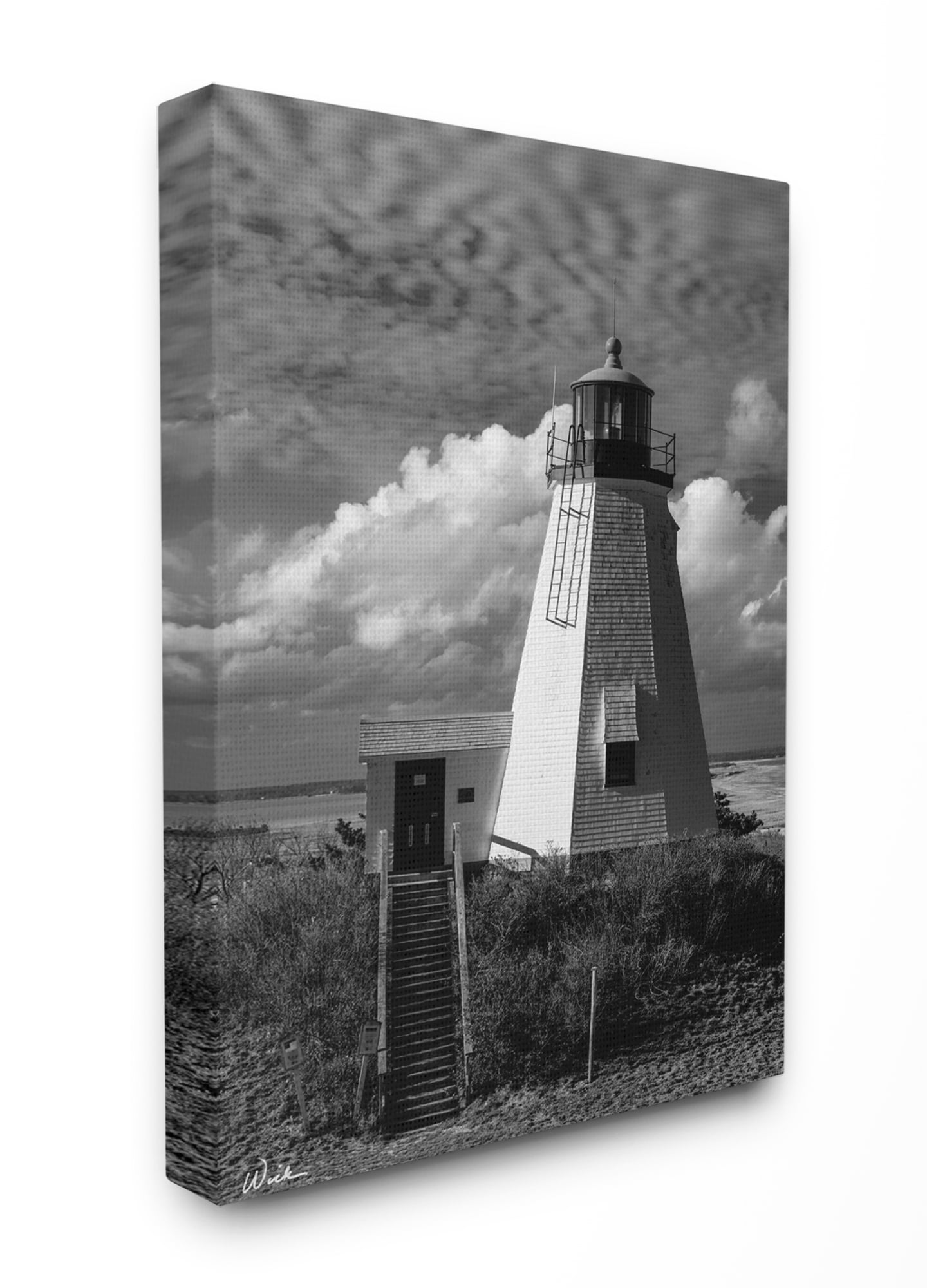 Stupell Industries Ocean Lighthouse Black and White Photograph Canvas ...