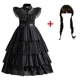 thumbnail image 3 of Disfraz de Cosplay de Adas del miércoles para niñas, vestido gótico negro, elegante vestido de gasa para fiesta de graduación, trajes para niñas, fiesta de carnaval de Halloween para niñas, 3 of 5