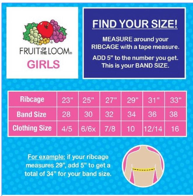 Fruit of the Loom Girls Seamless Bra with Removable Pads, 3-Pack Sizes 28-38  