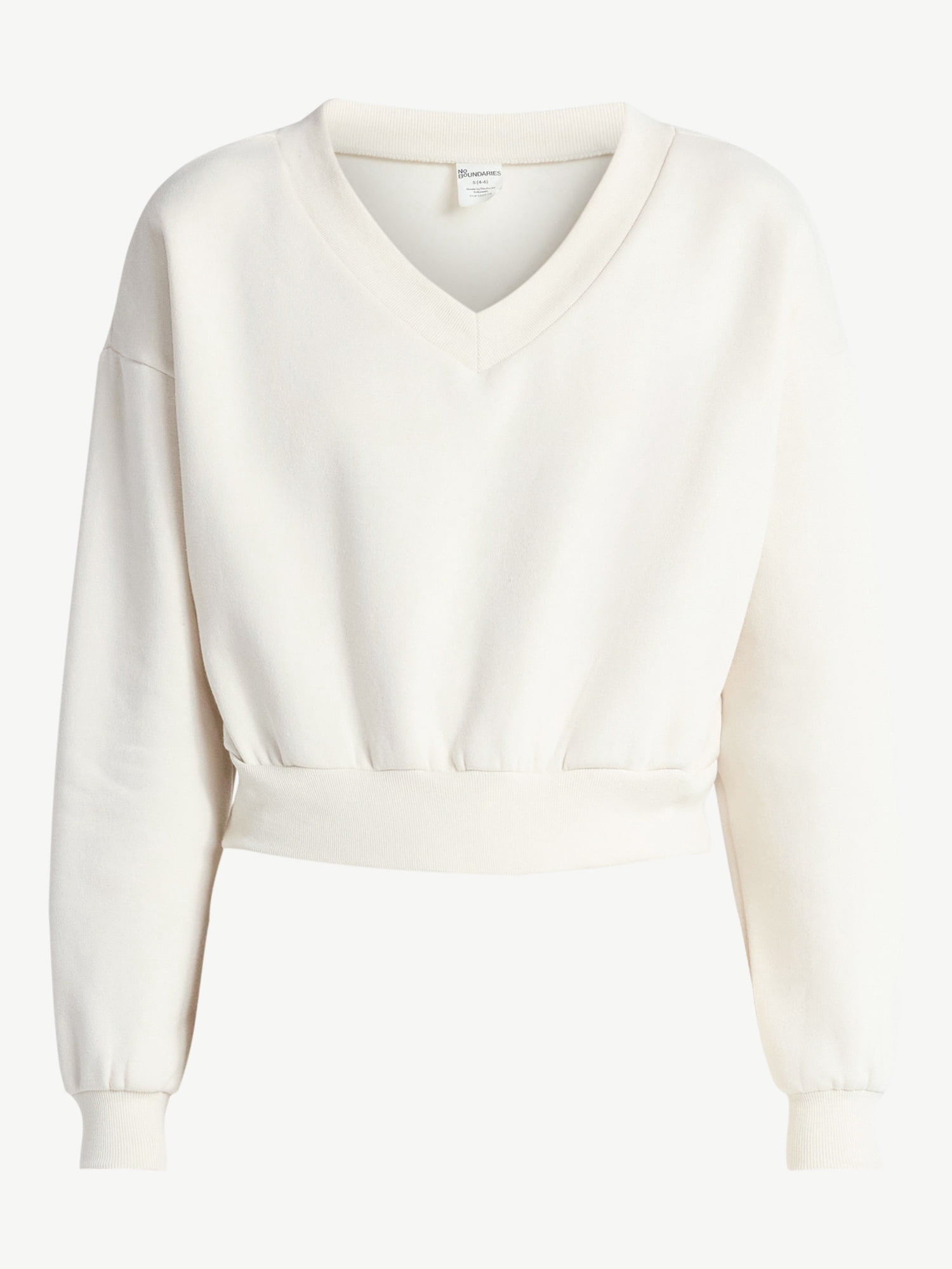 No Boundaries V-Neck Fleece Cropped Sweatshirt, Women's