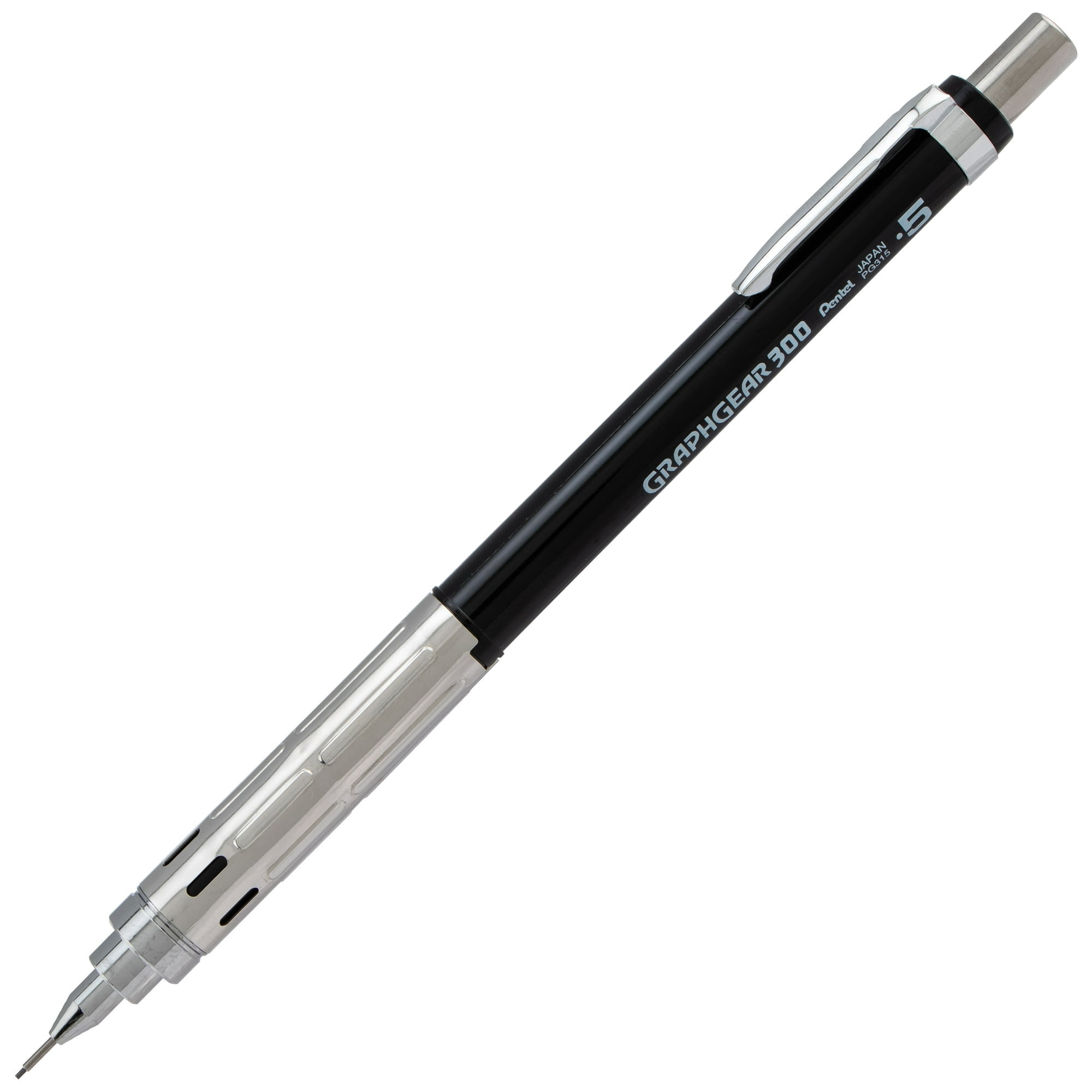 Pentel Graphgear 300 Mechanical Pencils with Eraser and Refills, 0.5mm, HB lead, 2 count