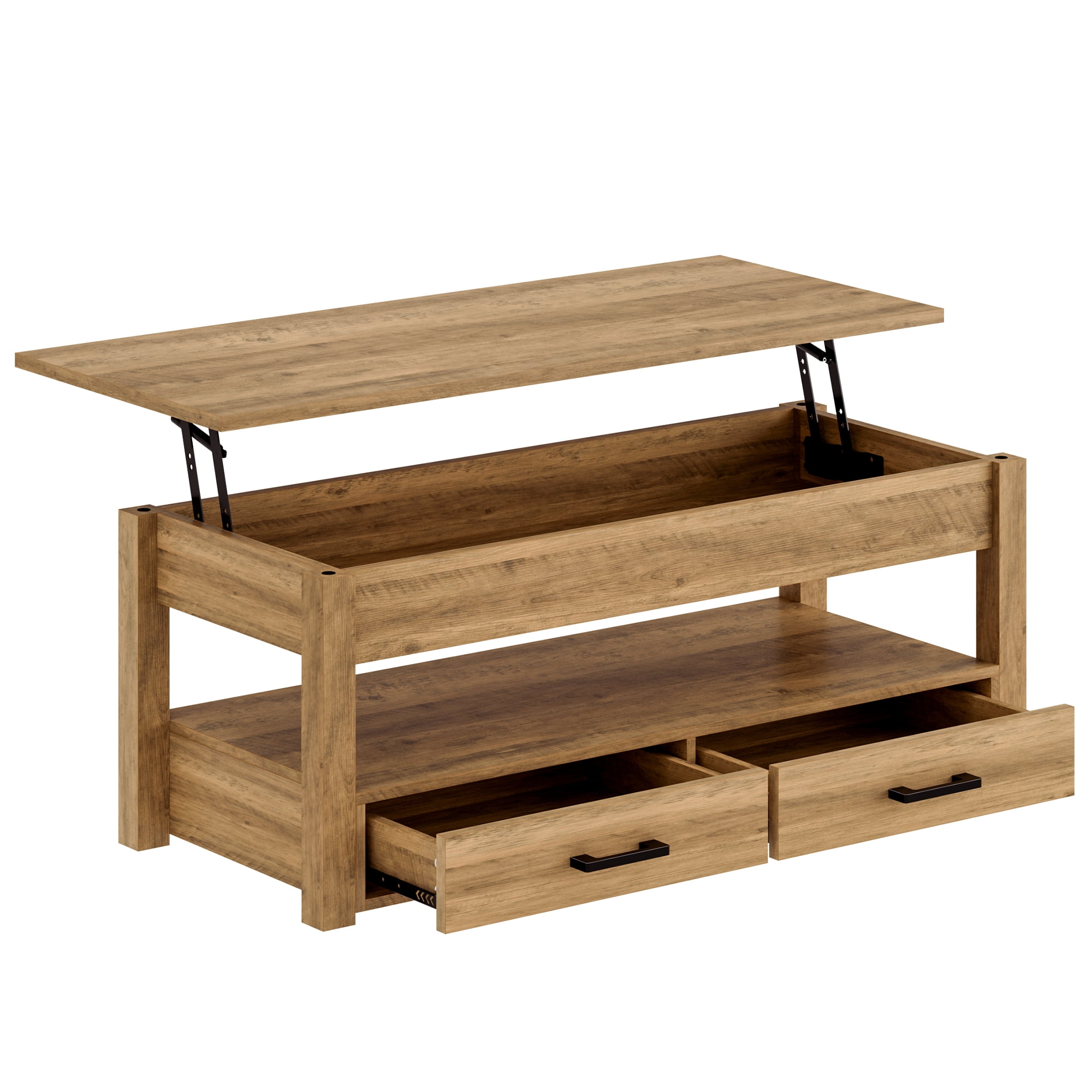 GUNAITO Lift Top Coffee Table with 2 drawers, Light Brown Wooden Convertible Coffee Table with Storage for Living Room, center Table, 42"