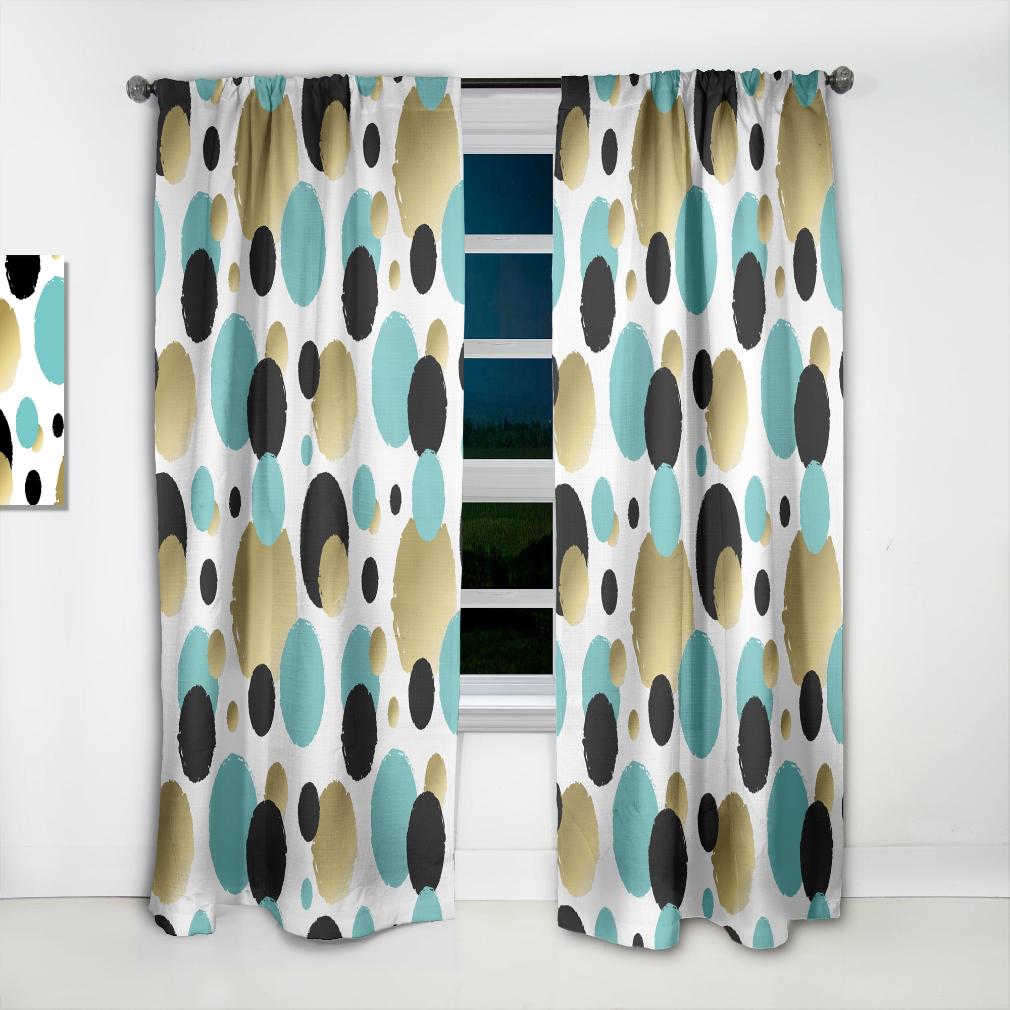 Designart 'Blue and Gold Circles ' Mid-Century Modern Curtain Panel