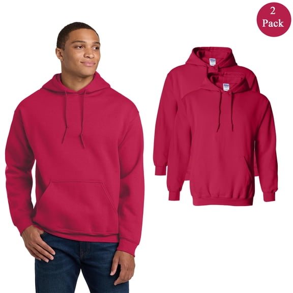 Gildan Men Heavy Blend Hooded Sweatshirt, Long Sleeve Pullover Fleece Cherry Red Hoodie, 2-Pack S