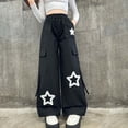 thumbnail image 5 of Girl's Elastic Waist Wide Leg Baggy Y2K Star Print Loose Pants Streetwear Black 12-13Years, 5 of 7