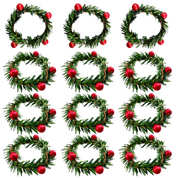 Saktopdeco Servilleteros navideños Servilletero navideño Corona de Velas de Bayas de Acebo para Decoraciones de Mesa de Banquete Juego de 12