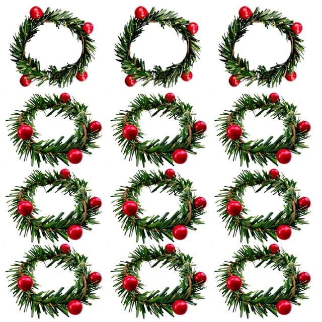 Saktopdeco Servilleteros navideños Servilletero navideño Corona de Velas de Bayas de Acebo para Decoraciones de Mesa de Banquete Juego de 12